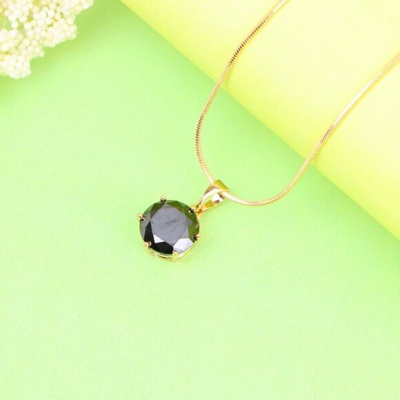 "Round Black Stone Rose Gold Pendant with Classic Prong Setting, XPPT1261 - Picture 10 of 13